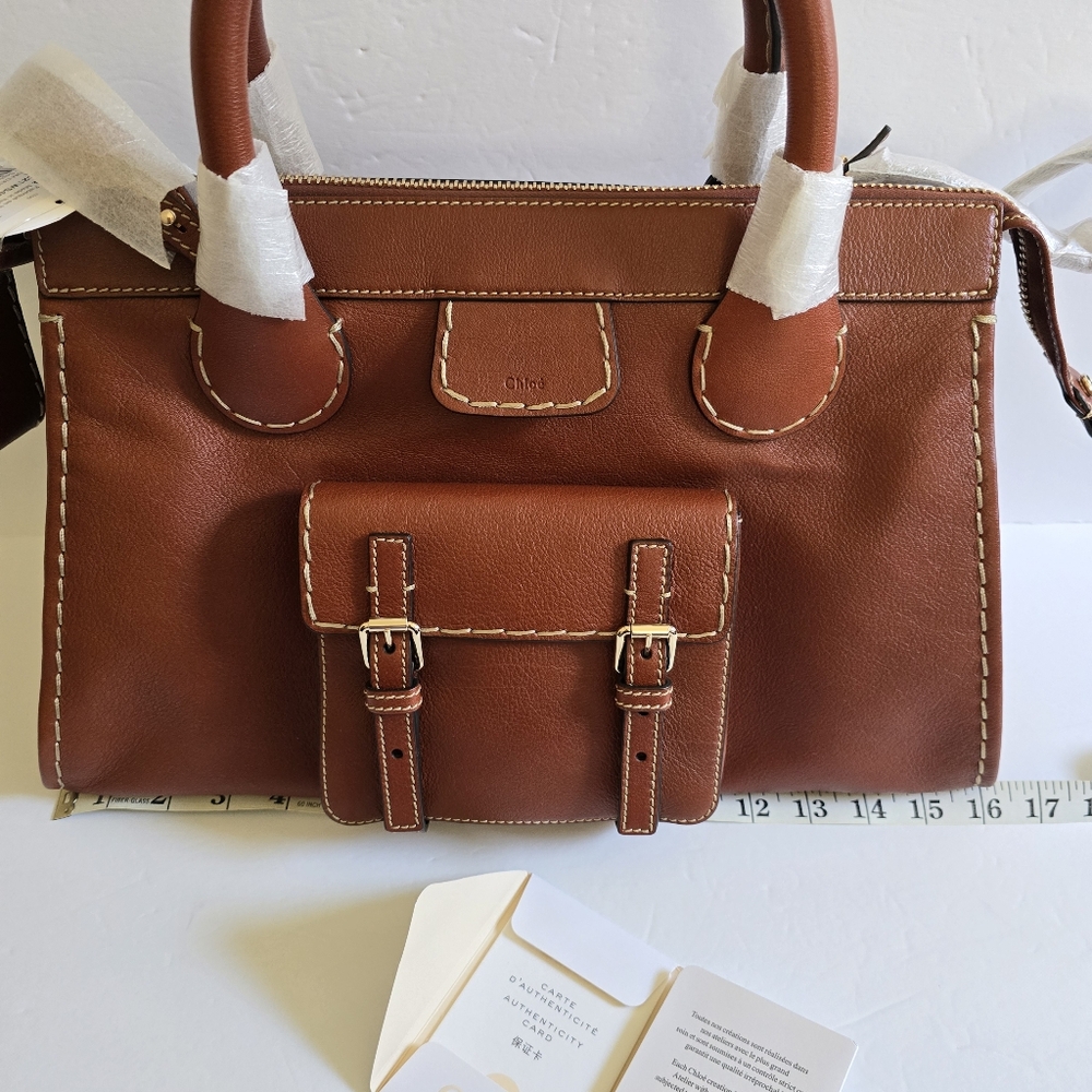 Chloé Medium Edith Leather Double Top Handle Shoulder Bag Sepia Brown - Picture 8 of 11